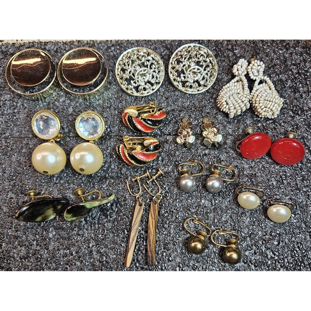 Set of 12 Various Style CLIP-ON Fashion Earrings (read)